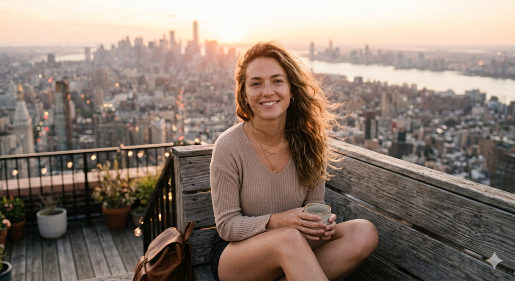 Golden Hour Rooftop Girl Aesthetic